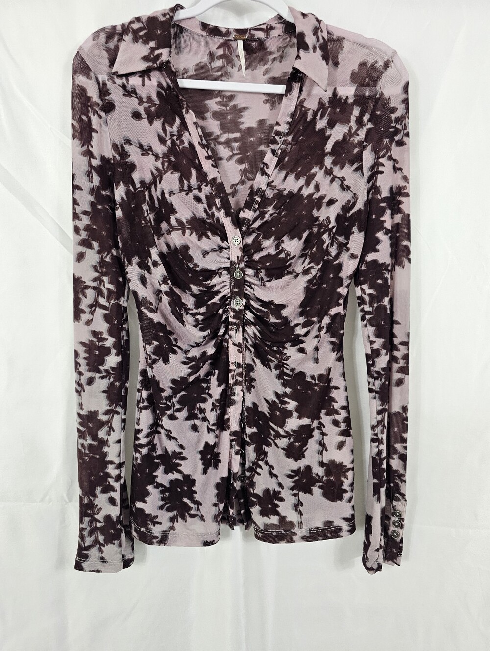 Free People Lucky Shirtee Mesh Top in Purple Floral - Size S
